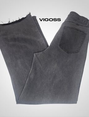 VIGOSS Black/Charcoal Retro Wide Leg Raw Hem Jeans - 5/27